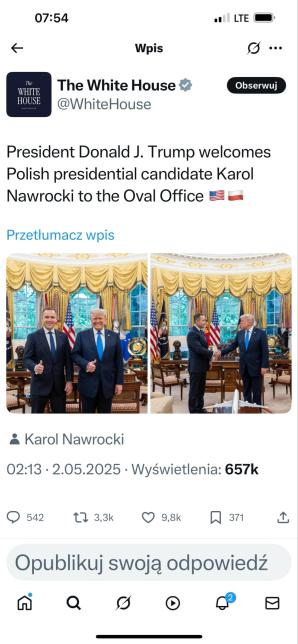 Prezydent USA Donald Trump przyjął w Białym Domu Karola Nawrockiego